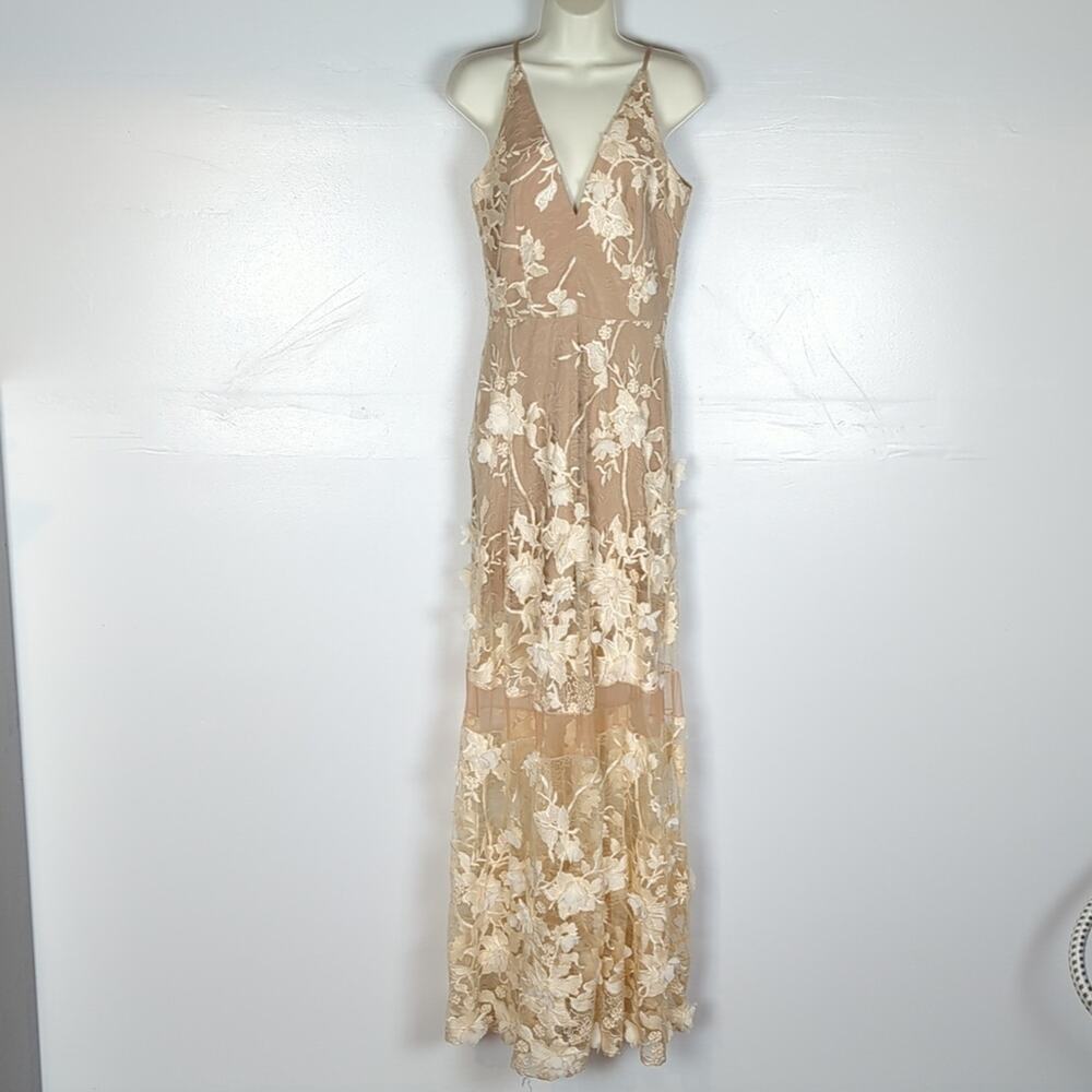 Dress the Population Sydney Deep V-Neck 3D Lace Gown